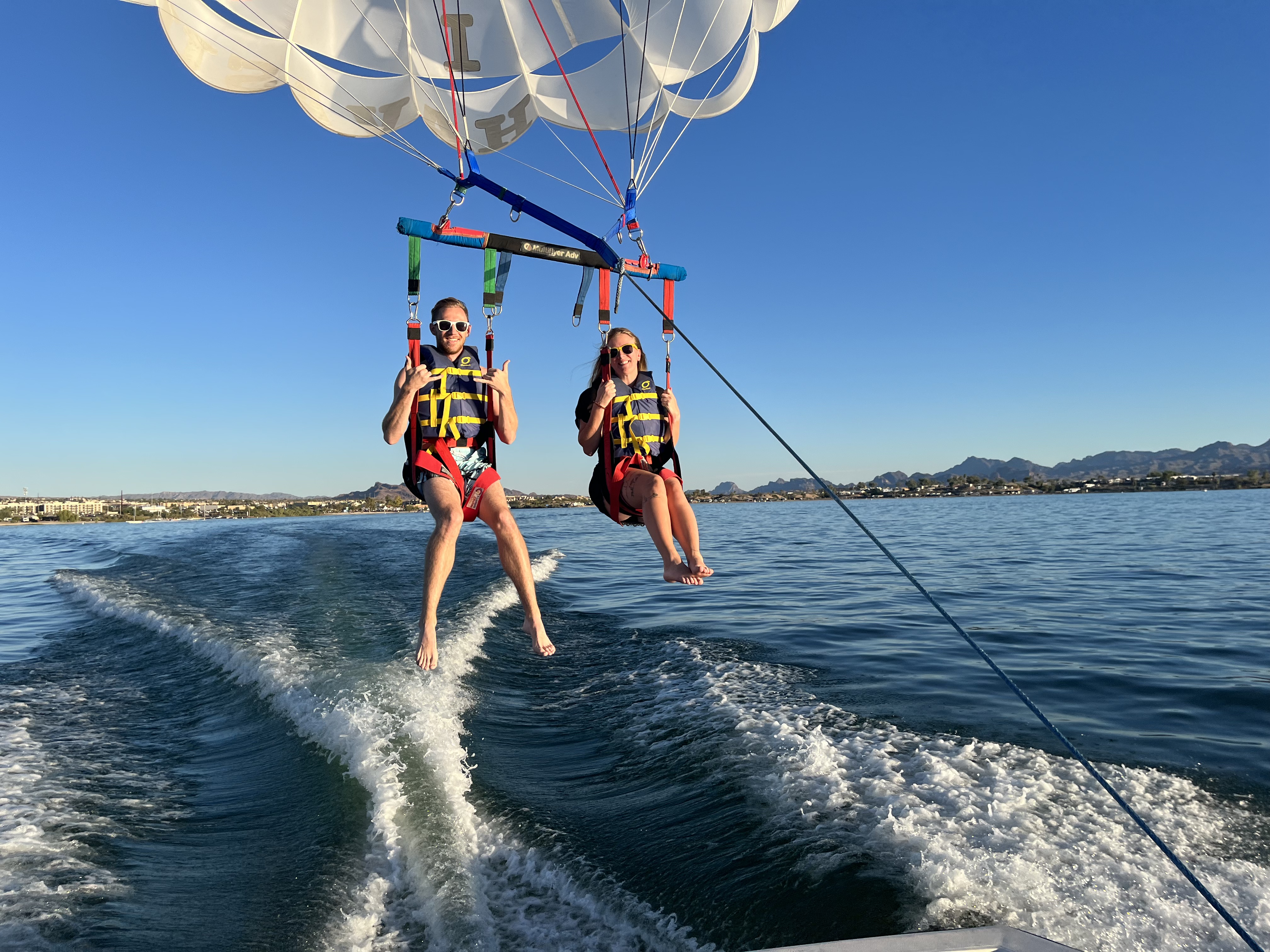 Happy couple after parasailing